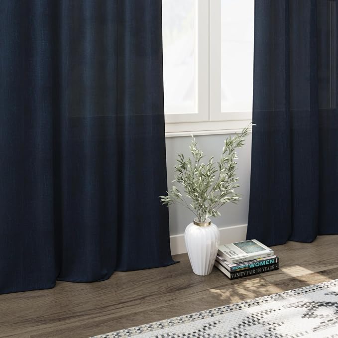 Navy Blue Semi Sheer Curtains 72 Inches Long 2 Panels Set - Image 6