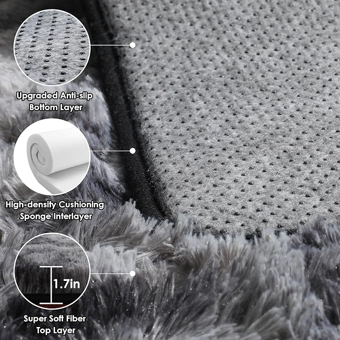 Rugs for Living Room Bedroom, 5x8 Fluffy Tie-Dyed Dark Grey Bedside Area Rug - Image 3