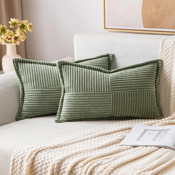 MIULEE Decorative Lumbar Throw Pillow Covers 12x20 Light Olive Green 2 Pack | by MIULEE