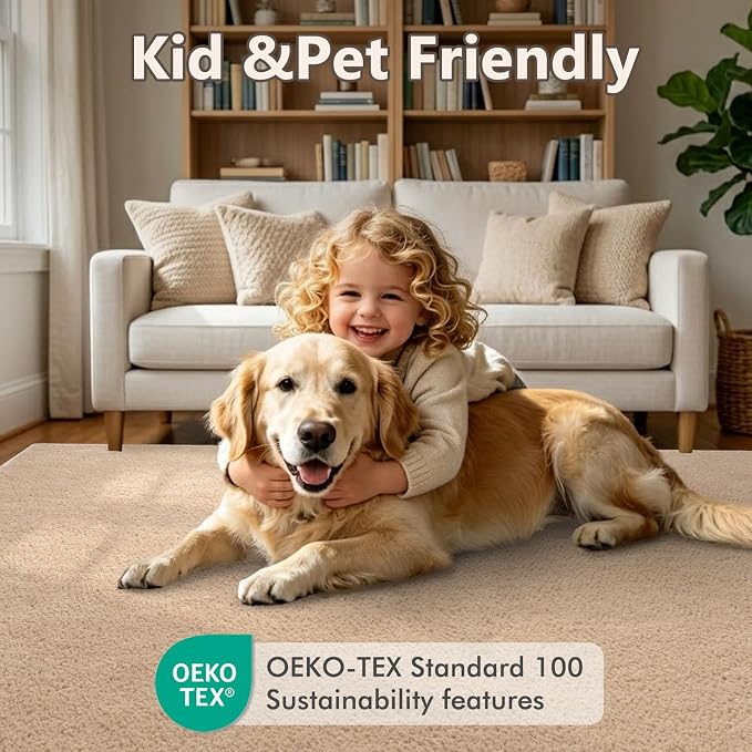 2x3 Beige Solid Area Rug Washable Non-Slip Soft - Image 8