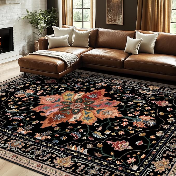 RELEANY Washable Area Rug, Water Repellent, Pet Friendly, Vintage Floral Boho - Image 3