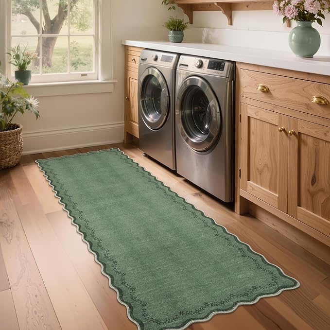 GarveeHome 2.5x8 Scalloped Washable Runner Rug Non Slip Hallway Kitchen Rug | - Image 8