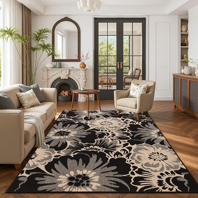 Findosom Washable Area Rug 6x9, Non Slip High-Low Textured Floral Rugs - Image 6