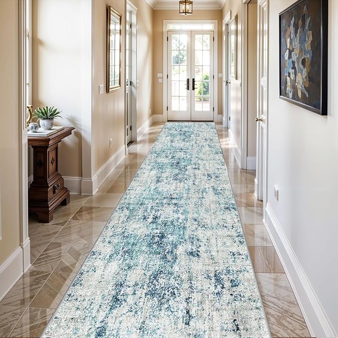 3x15 Long Hallway Runner Rug Non-Slip Washable Rugs Ocean Mist | Super Soft by WIEVEDENS