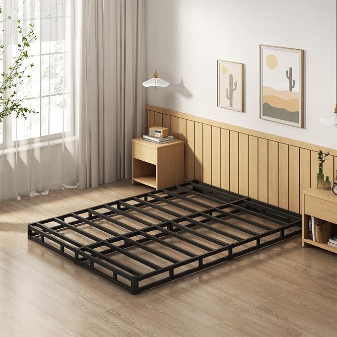 EMODA 4 Inch California King Box Spring Bed Base, 3000 LBS Heavy Duty Metal Mattress Foundation with Fabric Cover, Easy Assembly