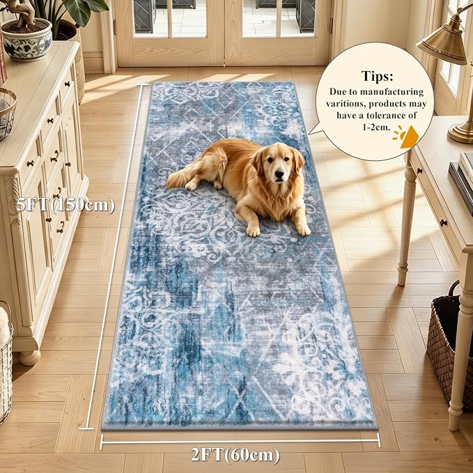 HEBE Hallway Runner Rug 2'x5', Washable Non Slip Kitchen Rug Runner | Soft Boho - Image 2