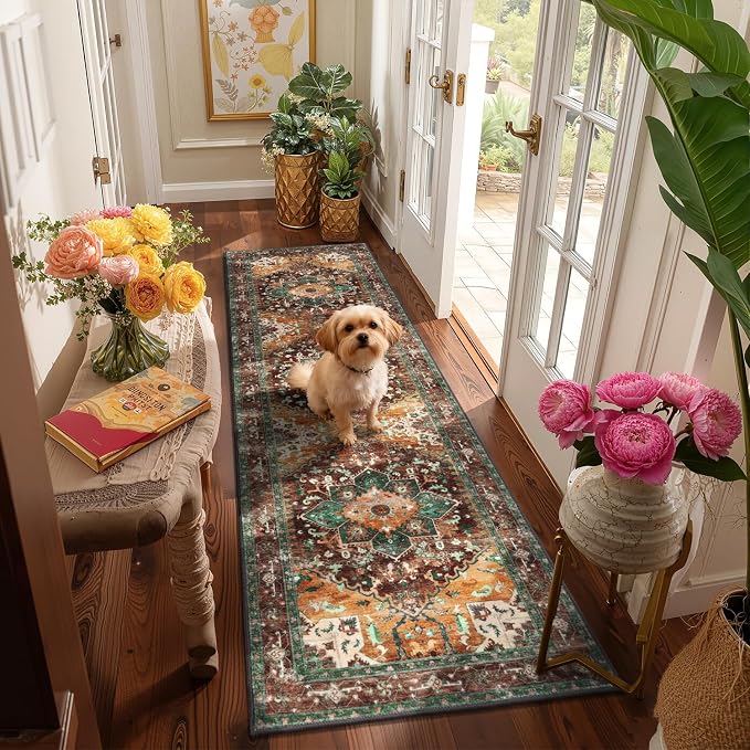 Yamaziot Washable Runner Rug, 2x7 Non-Slip Boho Vintage Hallway Kitchen Rug | - Image 2