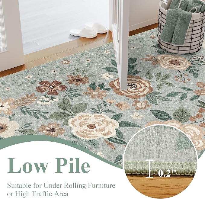 DUKINO 2x10 Runner Rug, Washable Kitchen Runner Rug Non Slip, Sage Green | Soft - Image 7