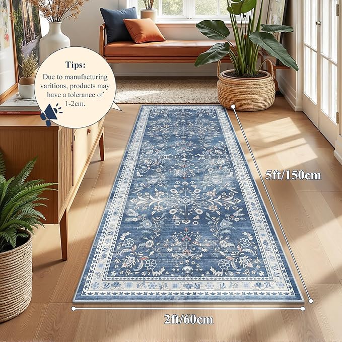 Yamaziot 2x5 Washable Hallway Runner Rug Non Slip Floral Carpet, Stain Resistant - Image 2