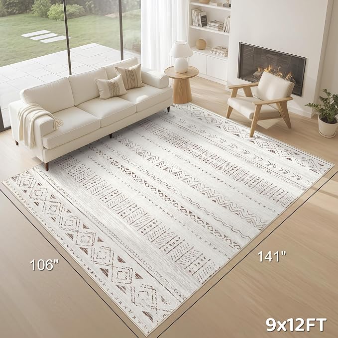 cotiled Boho 9x12 Area Rug for Living Room: Large Moroccan Washable Rug | Solve - Image 2