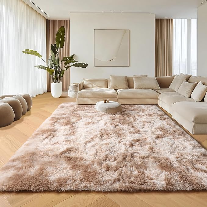 8x10 Area Rugs for Living Room, Tie-Dyed Beige Large Fluffy Bedroom Rug - Image 4