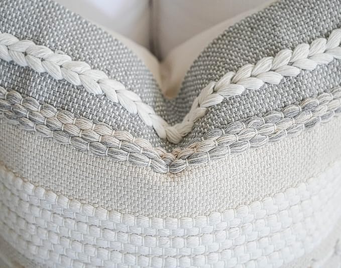 Gray Boho Throw Pillow Cover 22x22, Square Woven Textured Pillowcase, Modern - Image 7
