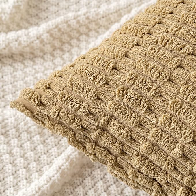 MIULEE Lumbar Corduroy Decorative Throw Pillow Covers 12x20 Khaki Pack of 2 | - Image 2