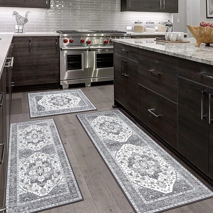 HEBE Boho Kitchen Rugs Set of 3, Non Slip Washable Kitchen Mats - Image 9