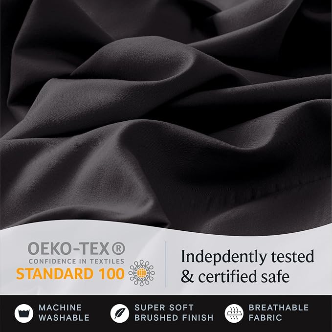 LuxClub Twin XL Sheets - Soft Twin Bed Sheets for-Boys-and-Girls-3 PC Deep Pockets Wrinkle Free-Kids-Fitted Sheets Machine Washable Hotel Bedding Silky Soft - Black Twin XL