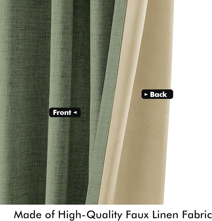 MIULEE 100% Blackout Linen Curtains 42 x 72 Inch Olive Green 2 Panels | Thermal - Image 6