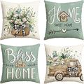 AVOIN colorlife Bless Our Home Farmhouse Eucalyptus Leaves Throw Pillow Covers by AVOINcolorlife