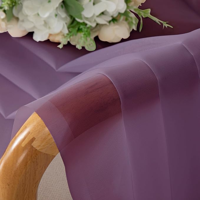 Chyhomenyc Sheer Curtains 63 Inch Length 2 Panels, Plum | Light Filtering - Image 3