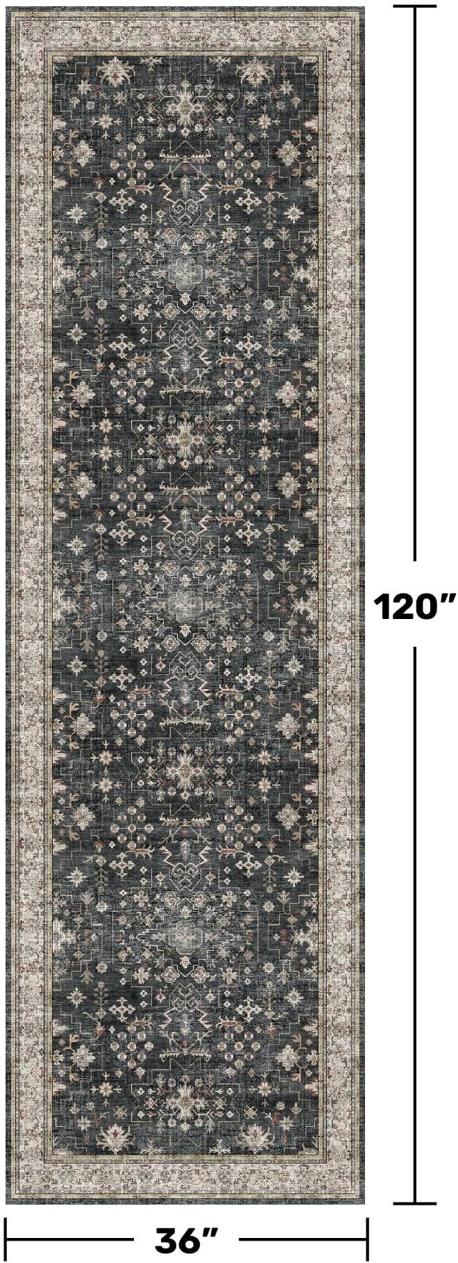 Black Boho Washable 3x10 Extra Long Hallway Runner Rug, Waterproof Large - Image 2