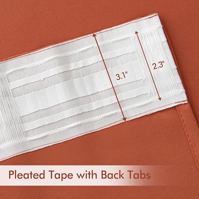 MIULEE Fall Burnt Orange Back Tab Blackout Curtains 52"x84" Length 2 Panels | - Image 4