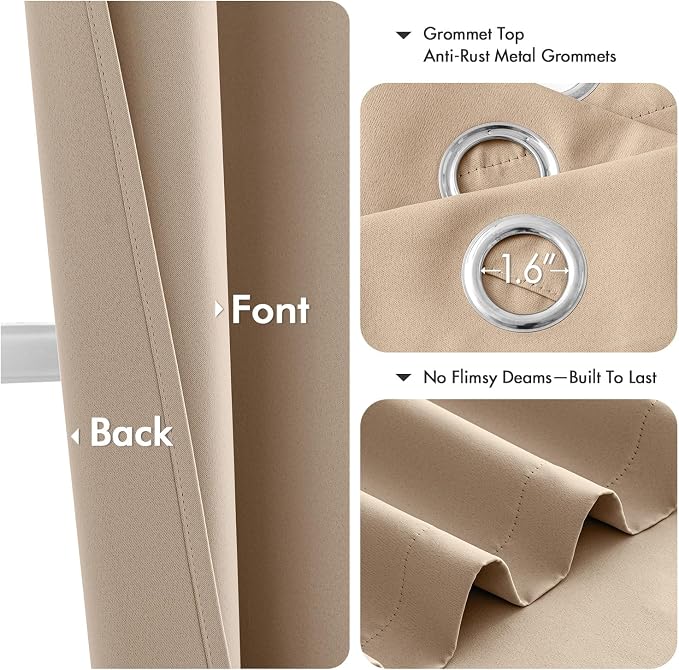 MIULEE Blackout Curtains for Bedroom 2 Panels 29 x 40 Inch Long Beige | Thermal - Image 4