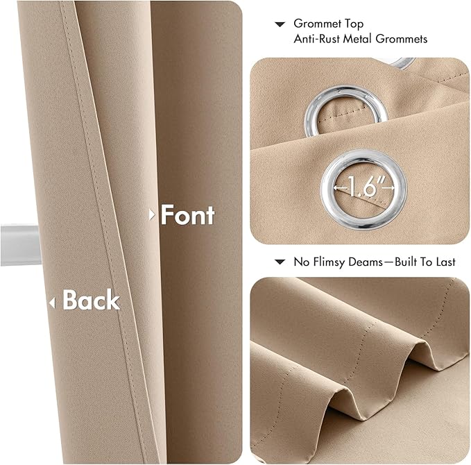 MIULEE Blackout Curtains for Bedroom 2 Panels 40 x 36 Inch Long Beige | Thermal - Image 5