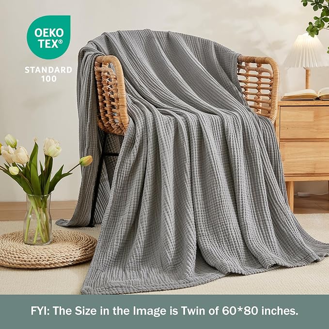EMME Muslin Blankets for Adults Throw Blanket for Couch Breathable Gauze Soft - Image 2