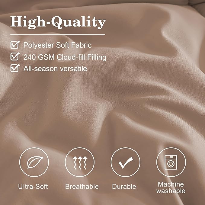 Monbix Queen Comforter Set - 7 Pieces Rust Pink Bed in a Bag Queen Bedding Sets with Comforters, All Seasons Comforter Bed Set with Sheets,Pillowcases & Shams