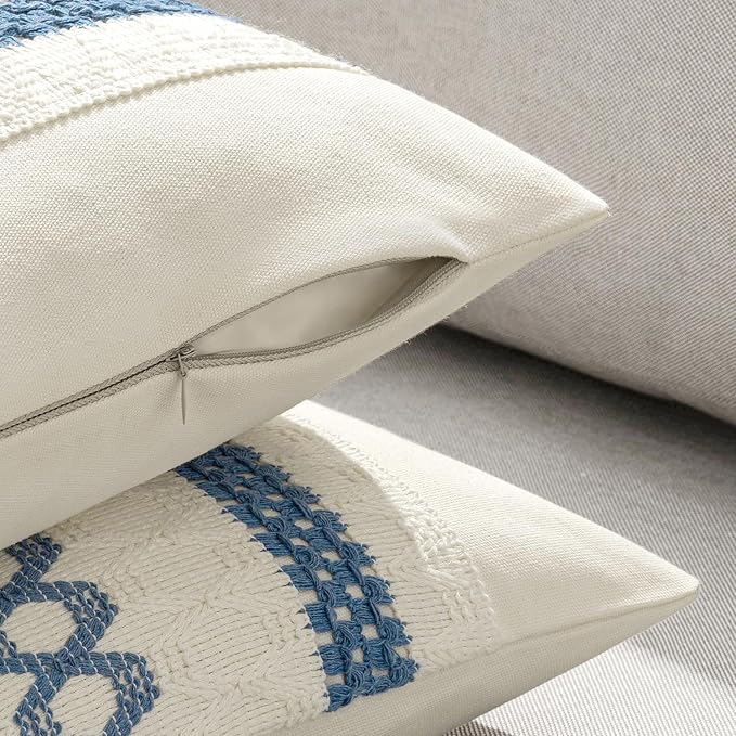 MIULEE Set of 2 Coastal Blue Boho Decorative Pillow Covers 20x20 Inch | - Image 5