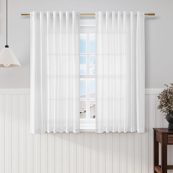 White Linen Back Tab Rod Pocket Curtains 52 Inch Length by Nanspring