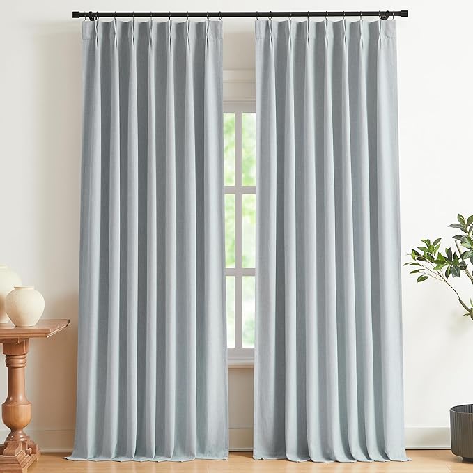 Vision Home Blue Gray Pinch Pleated Full Blackout Curtains Linen Blended Room by VisionHome