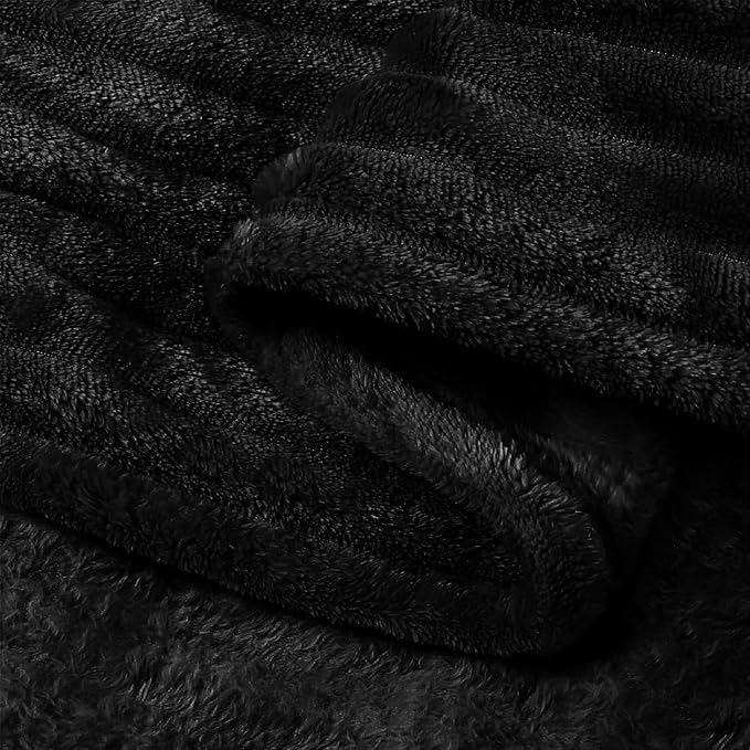 BEDELITE Ribbed Jacquard Black Fleece Throw Blanket - Image 9