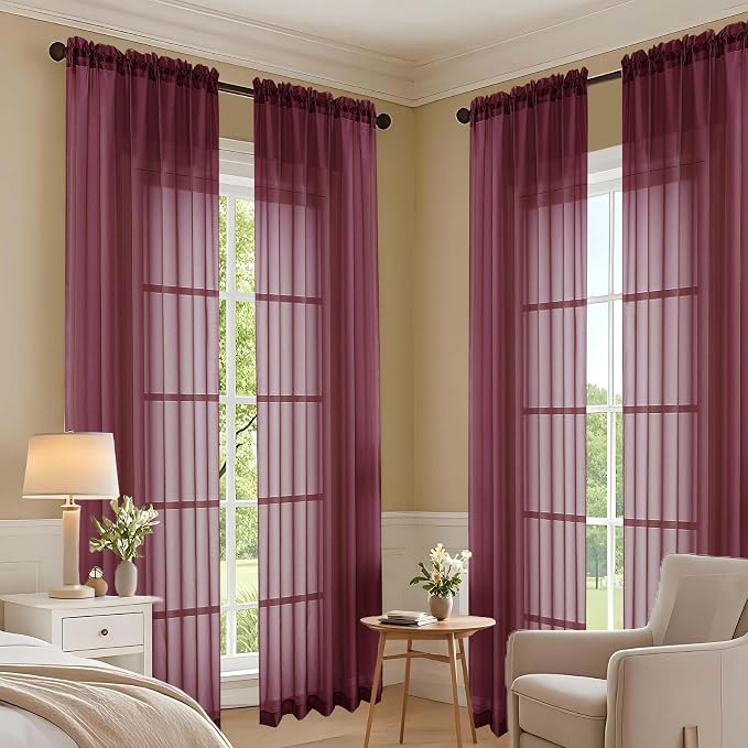 Wine Sheer Curtains 120 Inches Long 2 Panels Set, 59 Inch Extra Wide Soft Airy - Image 7