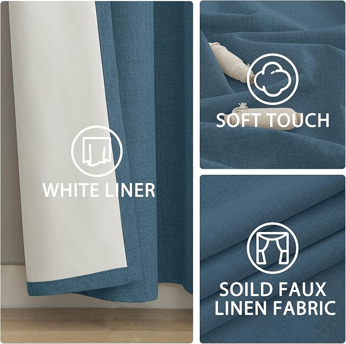 Yakamok Dusty Blue Linen Textured Curtains 84 Inches Long - Image 6