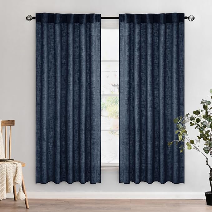 MIULEE Navy Blue Linen Curtains 52x72 Inch 2 Panels by MIULEE