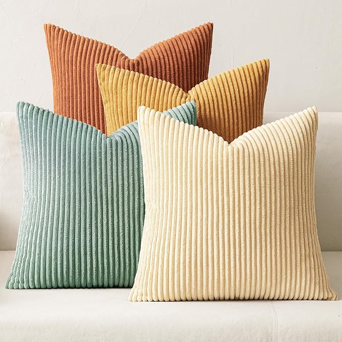MIULEE Soft Corduroy Decorative Throw Pillow Covers Orange Teal 18x18 | Set of 4 by MIULEE