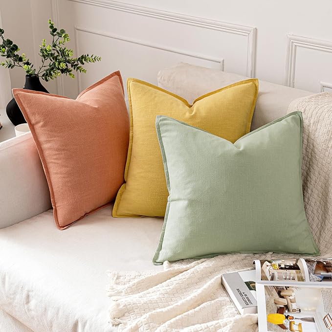 MIULEE Decorative Linen Pillow Covers 20x20 Inch Yellow | Boho Farmhouse​ - Image 5