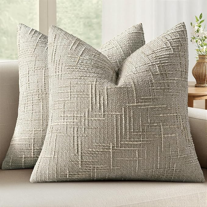 MIULEE Chenille Textured Throw Pillow Covers Light Brown 18x18 Set of 2 | by MIULEE