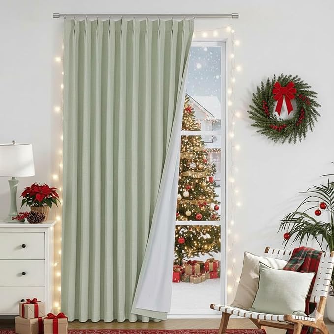 Vision Home Soft Green Pinch Pleated Full Blackout Curtains Linen Blended Room - Image 8