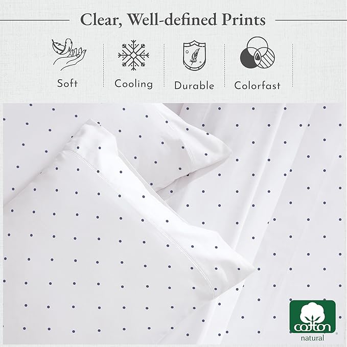 California Design Den Printed Twin XL Sheet Sets - 400 Thread Count Sateen, Natural 100% Cotton Sheets, Deep Pockets, Cooling and Durable Bedding Set - Polka Dot