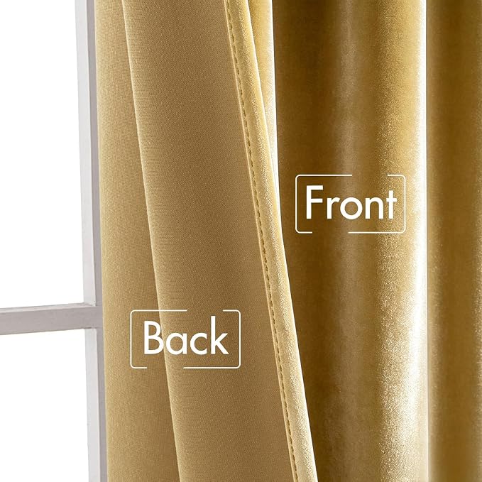 MIULEE Velvet Curtains 52x90 inches 2 Panels Gold Blackout Curtains | Luxury - Image 7