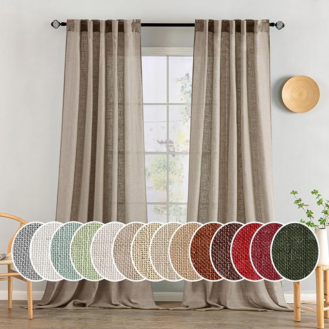 MIULEE Taupe Grey Linen Curtains 52x108 Inches Long 2 Panels by MIULEE