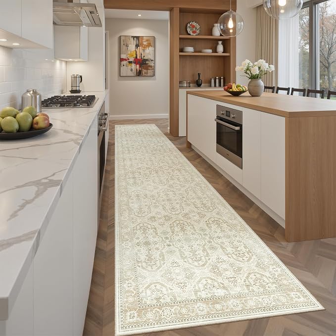 Soalmost Runner Rug 2x10 Washable Hallway Kitchen Runners Beige/Brown | - Image 2
