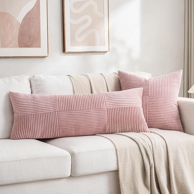 Fancy Homi Set of 2 Blush Pink Boho Long Lumbar Body Decorative Throw Pillow - Image 5