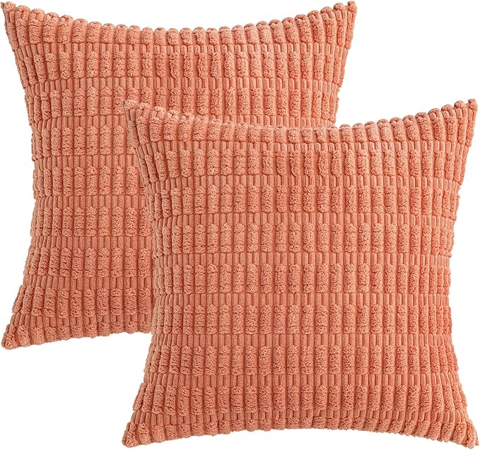 MIULEE Corduroy Decorative Throw Pillow Covers 20x20 Coral Pack of 2 | Soft - Image 6