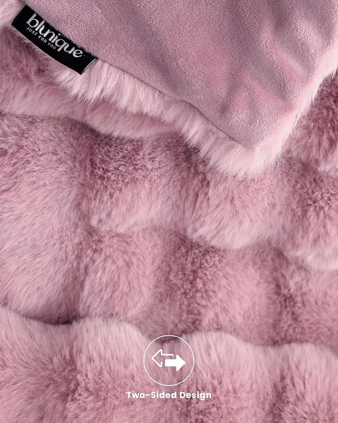 Ultra Soft Cozy Faux Fur Throw Blanket, Fuzzy Plush Thick Bubble Blanket - Image 6