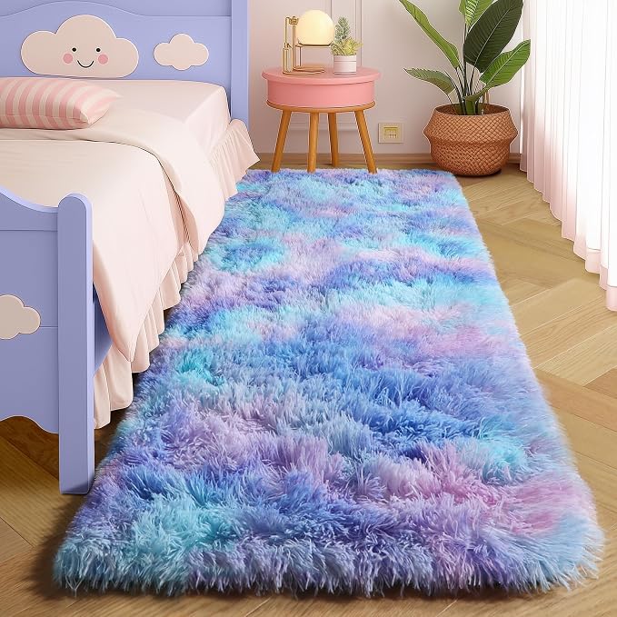 Amdrebio Purple Rainbow Mermaid Fluffy Runner Area Rug 2x6 by Amdrebio