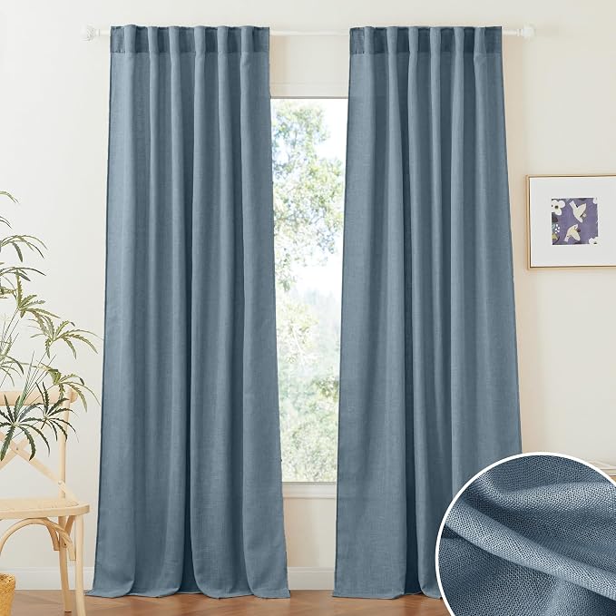RYB HOME Farmhouse Boho Linen Sheer Curtains 90 inches Long by RYBHOME