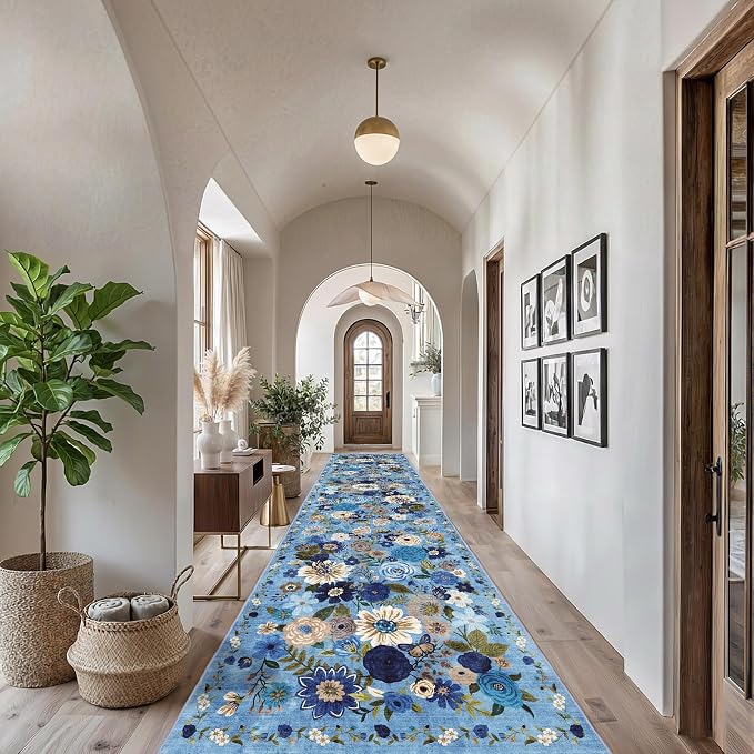 Blue Hallway Runner Rug 2'6''x14' by WelcometoBabovid