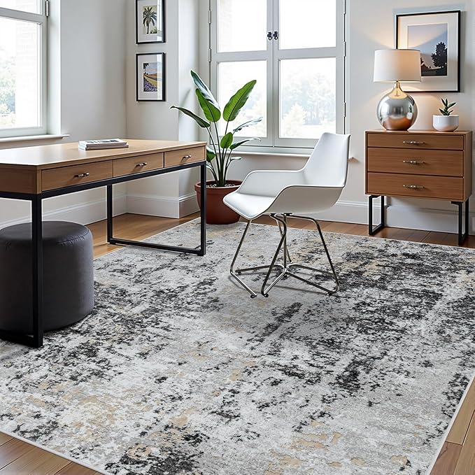 8x10 Area Rugs for Living Room Washable Bedroom Dining Room Black Grey Gold | - Image 3
